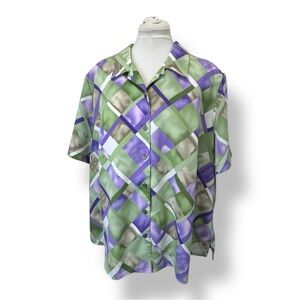 Alia Women’s Short Sleeve Button Down Shirt VTG 90s Vibrant Diamond Plaid 22W